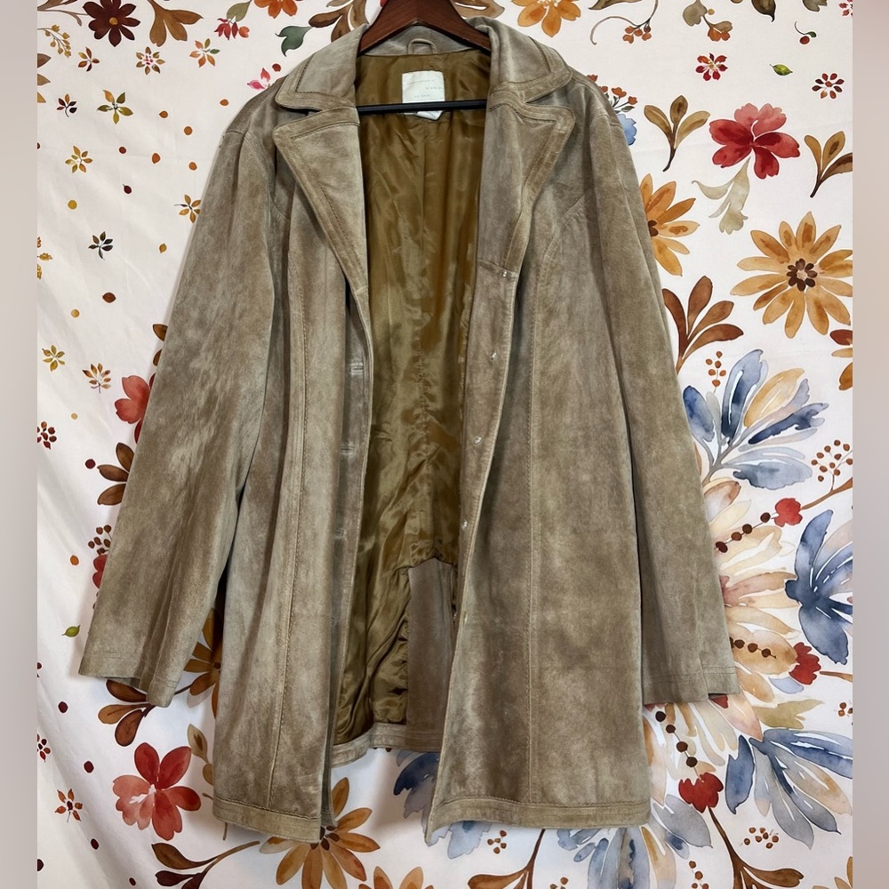 J. Jill Womens XLT Suede Tan Button Leather Jacket Fall Preppy City Work Classic